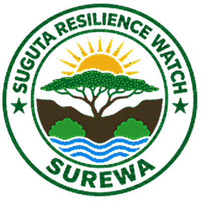 Suguta Resilience Watch (SUREWA) badge — a rising sun, acacia tree, valley and water waves