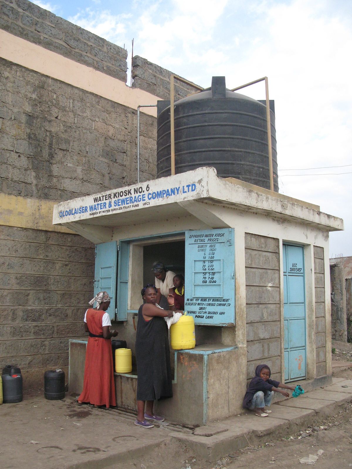 A water kiosk dispensing to jerrycans